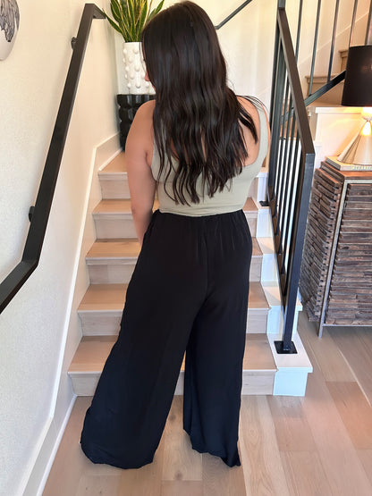 High Waisted Pleated Wide Leg Trousers