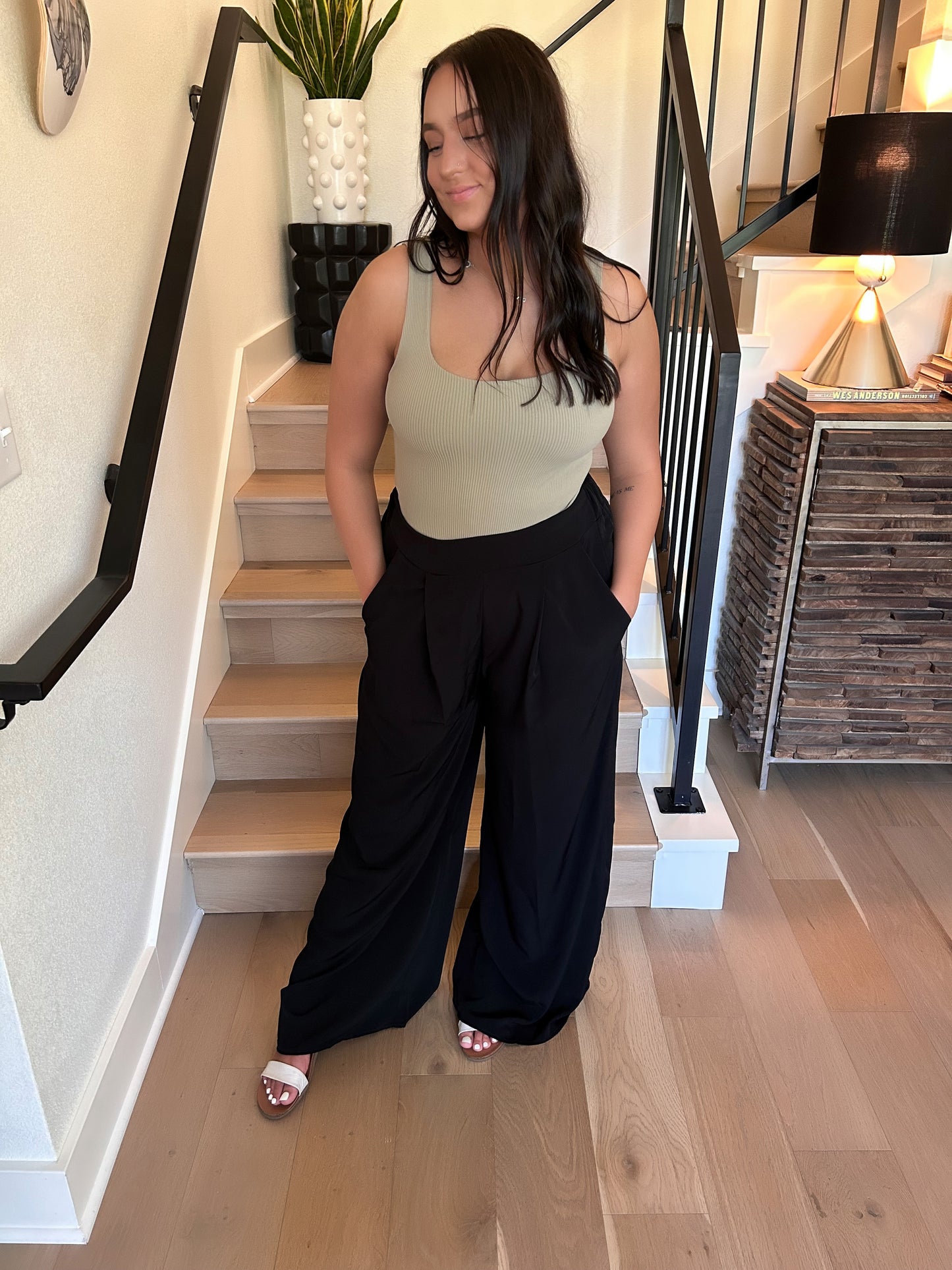 High Waisted Pleated Wide Leg Trousers