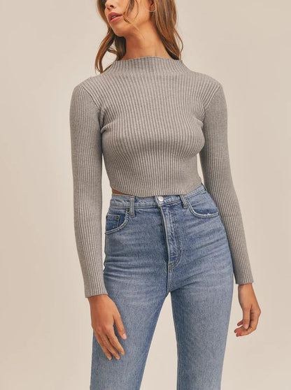 Long Sleeve Ribbed Mock Neck Sweater Crop Top