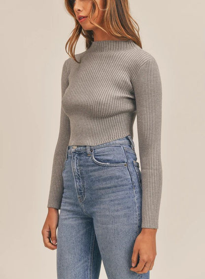 Long Sleeve Ribbed Mock Neck Sweater Crop Top