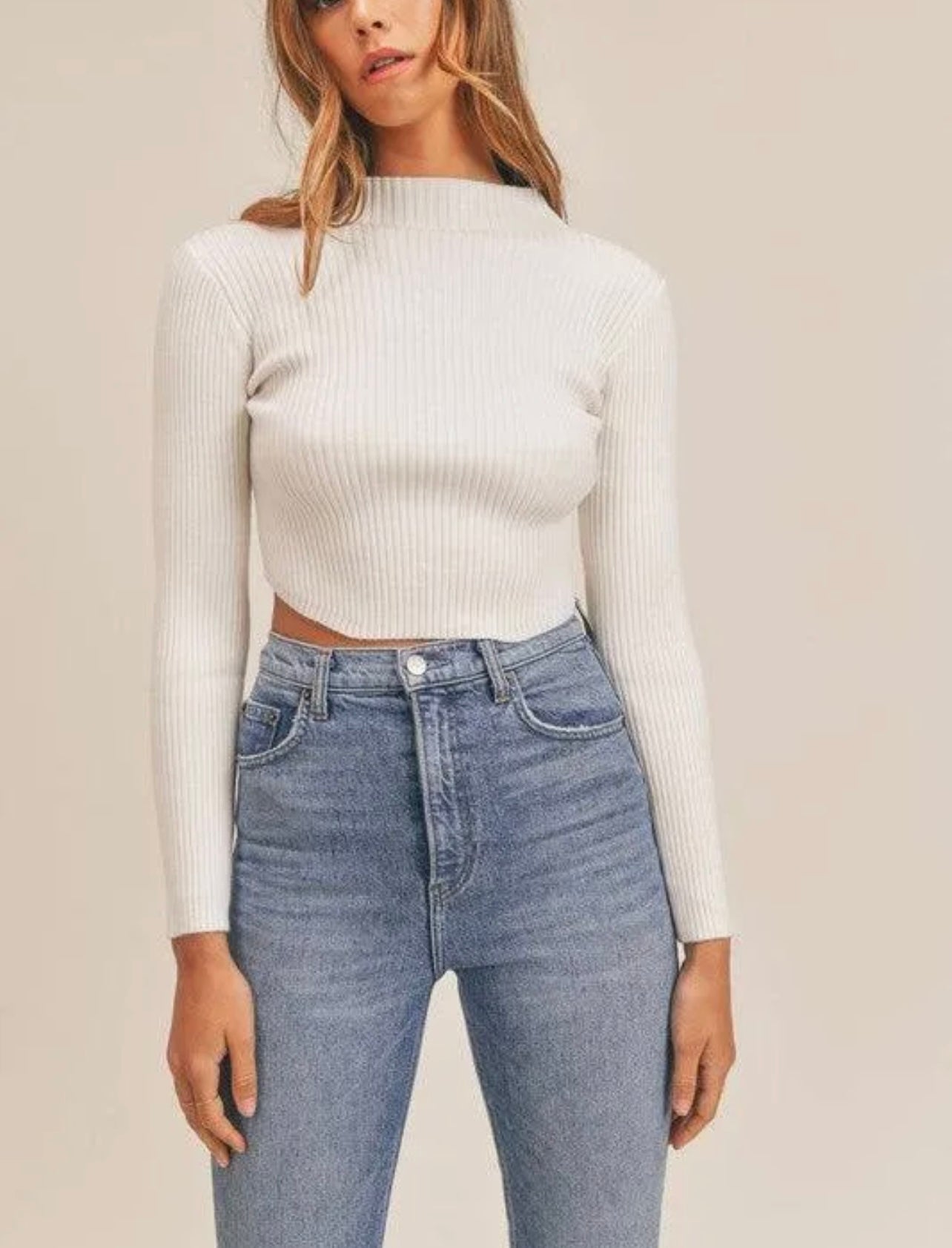 Long Sleeve Ribbed Mock Neck Sweater Crop Top