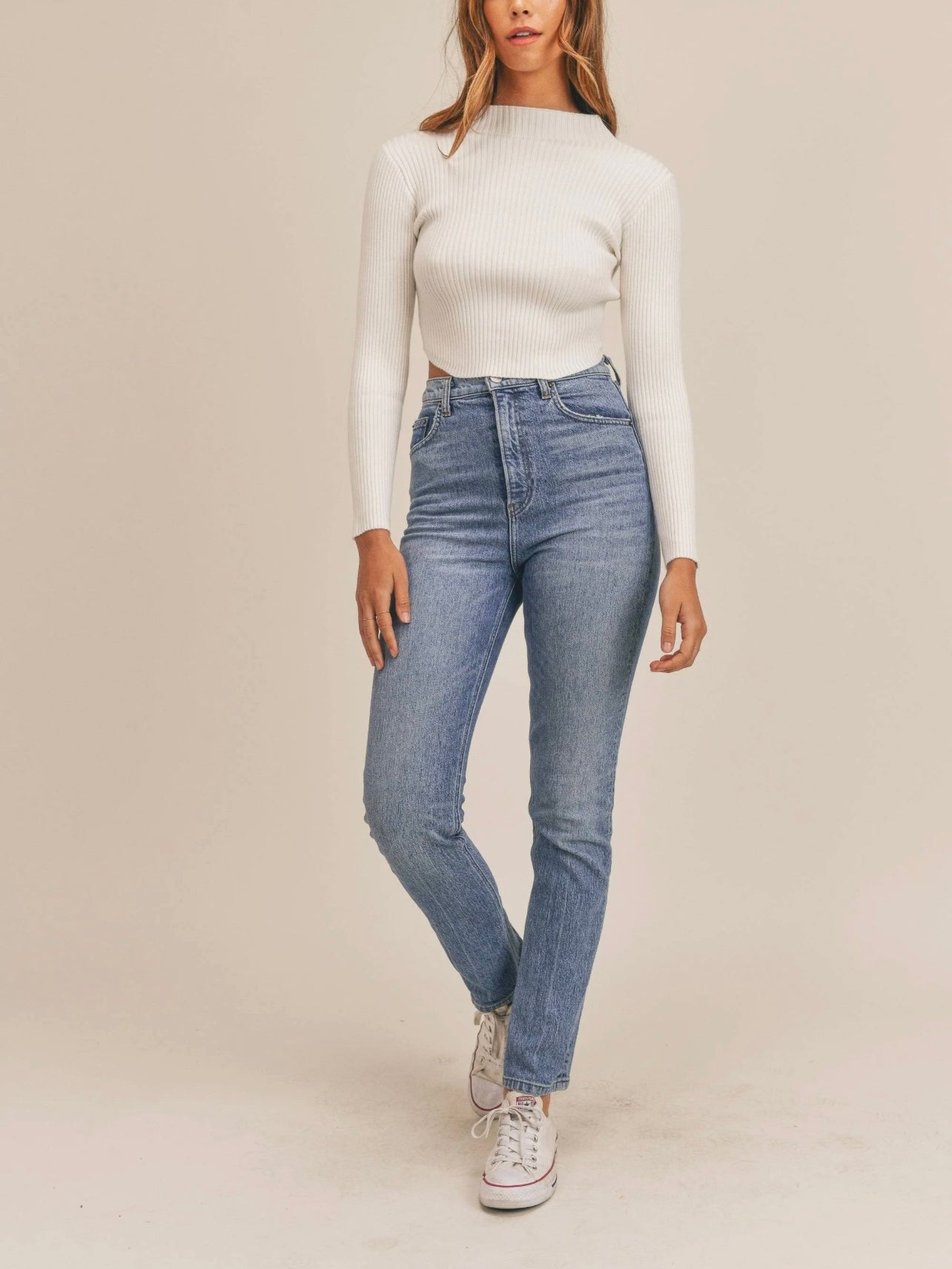 Long Sleeve Ribbed Mock Neck Sweater Crop Top