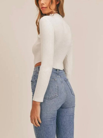 Long Sleeve Ribbed Mock Neck Sweater Crop Top