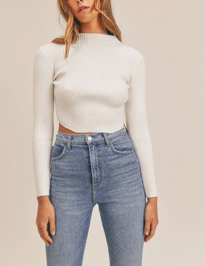 Long Sleeve Ribbed Mock Neck Sweater Crop Top