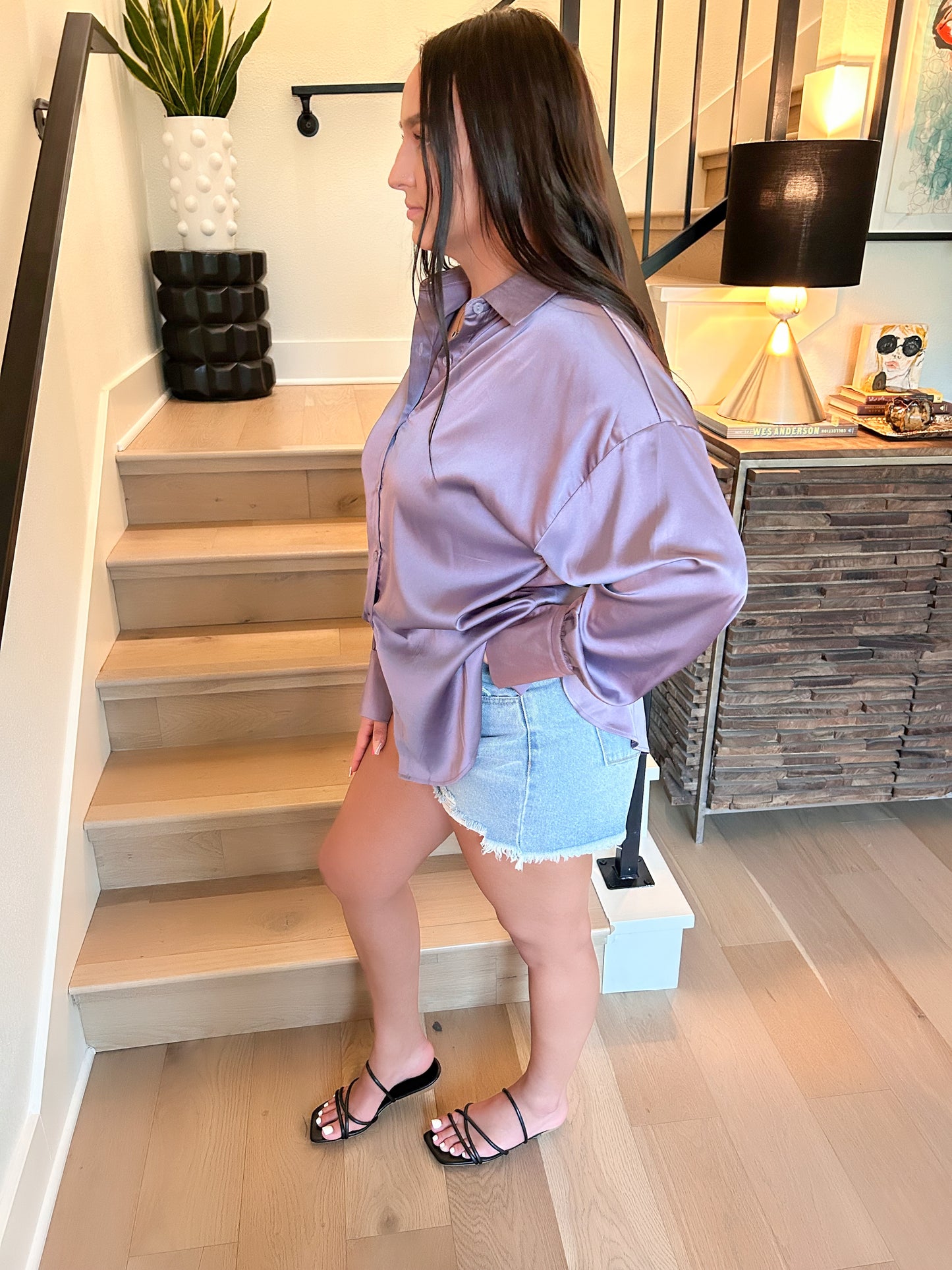 Satin Long Sleeve Oversized Button Down